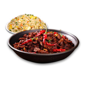 Beef Chilli Dry (served with Egg fried rice)